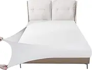 Easy-Going Box Spring Cover Queen Size, 4 Way Stretch Smooth and Elastic Wrap Around Band 4 Sides Bed Skirt, White