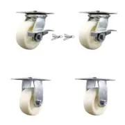 5 Inch Nylon Caster Set 2 Brakes/Swivel Locks and 2 Rigid Service Caster Brand