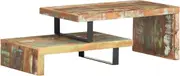 2 Piece Coffee Table Set with Upper table and Bottom table, Wood End Table with Powder-Coated Iron Legs, Home Decor, Modern Minimalist Side Table for Living Room, Bedroom and Balcony, 90 x 50 x 40 cm