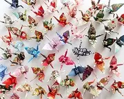 100PCS Premade Mini Japanese Washi Origami Paper Cranes Folded Origami Cranes Handmade DIY Yuzen Paper Cranes Garlands For Tea Party Favors Wedding Baby Shower Birds Party Supplies (2.36")