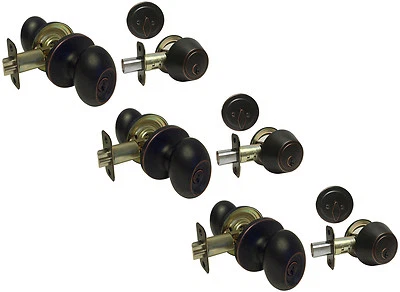 3 Entry Oval Door Knobs Locks Oil Rubbed Bronze Egg Shaped Keyed Alike Entrance