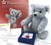 Steiff Poinsettia Teddy Bear Swarovski Ornament 2007 Mohair Plush 25cm 10in Box