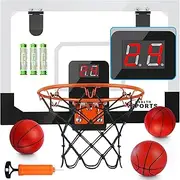 Indoor Basketball Hoop Over The Door with Audio Scoring and Batteries | Mini Basketball Hoop for Door | Mini Hoops Office Bedroom Basketball Hoop for Boys and Girls 3 4 5 6 7 8-12