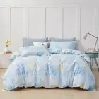 Blue Tropical Palm Leaf Duvet Cover Set Queen Size 3Pcs 100% Cotton Botanical Le