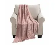 Soga Pink Textured Knitted Throw Blanket Warm Cozy Woven Cover Couch Bed Sofa Home Decor With Tassels