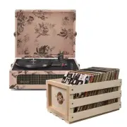 Crosley Voyager Bluetooth Portable Turntable - Floral + Bundled Record Storage