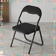 Folding Chair Padded Cushion, 18in Dining Room Chair with Backrest Footrest, Comfortable Fold Stool Chair, Non-Slip Office Stool Portable(Black)