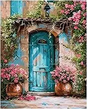 TAOPAOLAB Cottage Garden Paint by Numbers Kit for Adults - DIY Blue Door with Flowers Painting on Canvas 16x20 Inches, Acrylic Paint Set, Suitable for Beginners, Art for Home Decoration or Gifts