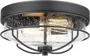 EMLIVIAR Flush Mount Ceiling Light Fixtures, 12 inch 2-Light Farmhouse Close to Ceiling Light Fixture with Seeded Glass Shade, Black Finish, AUT25 BK