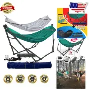 Peacock-Color Double Hammock with Stand & Quick Setup - Ultimate Relaxation