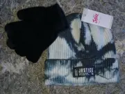 Justice beanie/gloves BRAND NEW ONE SIze black tye dye