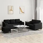 Generic 3 Piece Sofa Set with Pillows Black Fabric,Furniture,Sofas