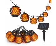 Outdoor Solar String Lights with LED Flame Effect for Garden Lighting.