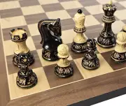 4 QN Burnt Zagreb 3 3/4" King Staunton Wood Chess Set with 19" Walnut Board