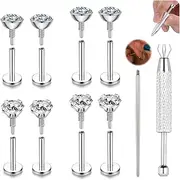 [BodyAce] Long Internally Threaded Tragus Piercings 16G 18G 20G Medusa Lip Jewellery Surgical Steel Flat Back Earrings Cartilage Helix Studs Nose Rings Monroe Labret Bars