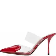 [keleimusi] Clear Heart Heeled Mules Transparent PVC Pointed Toe Mule Pumps Backless Slip On Clear Heeled Sandals Party Prom Dress High Heel Mules