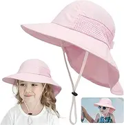 [JIRONN] Kids Sun Hat, Adjustable Sun Protection Hat for Toddlers, Large Brim Breathable Sun Protection Beach Hat with Neck Flap Summer Hat, UPF 50+ Sunshade Shawl Hat for Outdoor Activities