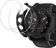 Bumper Case Compatible for Garmin Tactix 8, Silicone Rugged Shockproof Protective Bumper Cover Compatible for Garmin Tactix 8 51mm, 47mm (Black case+2 Glass Film, for Tactix 8 51mm)