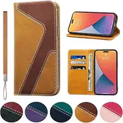 WANDI QAQ iPhone 14 Pro Max Case Leather flip Wallet with Hanging Rope Card Holder Slots Magnetic Folio Shockproof Proof Protective Mix Colors Style iPhone 14 Pro Max Cover -Brown&Khaki