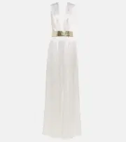 [Costarellos] Costarellos Keaton belted satin jumpsuit AU 16 white