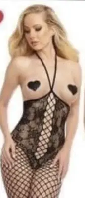 FISHNET & LACE OPEN CUP BODYSTOCKING One Size Queen New In Package