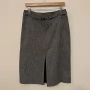 VERONIKA MAINE Pencil Skirt Size 14 Black White Lined Midi Belted Front Split