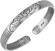 Fashion Bracelet,Gifts for Mum,Women 925 Sterling Silver Bracelet Chinese Vintage Carve Lotus Cuff Bangle Classic Bracelet Ladies Silver Jewellery Birthday Gifts for Sisters Friend Couples Mom