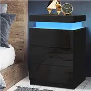 3 Drawers Artiss Bedside Table LED Black