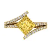 2.49Ct Princess Cut Natural Citrine Gold Engagement Promise Wedding Bridal Ring