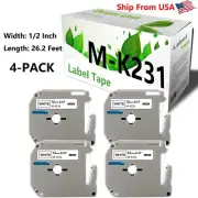 (4PK, 12mm) M-K231 Label Tape MK231S MK231 for PT-70 PT-65 Laber Makers