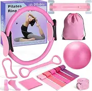 Pilates Ring Essentials Kit for Women, Workout Equipment Set for Home with 12'' Magic Circle, Mini Ball, Resistance Bands, Hip Thrust Belt, Accessories, Pilates Set for Legs Arms and Thighs (Pink)