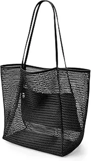 [CRSRICHER] Beach Mesh Tote Bag, Women Foldable Beac Bag with Mini Pocke, Womens Shoulder bag for Travel Beach Essentials Swimming Pool
