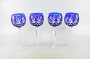 AJKA COBALT BLUE RILETTE LOUBOUTIN CRYSTAL WINE GLASS SET OF 4 ! (P212)