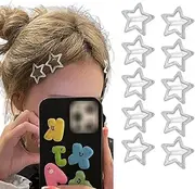 Star Hair Clips Silver Y2K Snap Clips for Women Girls 10 Pieces Egirl 2000s Hair Accessories Geometric Metal Hair Clip Jelly Star Shaped Barrettes Hairpins for Cool Girl