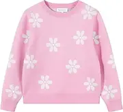 [TRENDSTITCH] Girls Floral Print Sweaters Long Sleeve Crewneck Knitted Cute Flower Pullover Sweater Jumper Tops