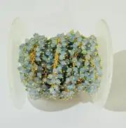 beaded 3mm blue chalcedony faceted thick rosary chain, jewelry making bulk roll