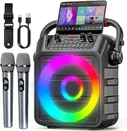 Karaoke Machine, Portable Bluetooth Speaker with 2 Wireless Microphones for Adults & Kids with Lights, Karaoke Microphone with PA System Supports USB/TF/FM/AUX for Home Party