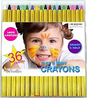 Perellier 36 Face & Body Paint Crayons | Makeup Kit for Kids and Adults | Non-Toxic, Safe for Sensitive Skin | Includes 8 Metallic & 28 Vibrant Colors | Washable | Ideal for Parties, Birthdays, Halloween, Festivals | Suitable for All Ages