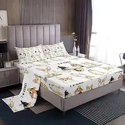 Manfei Cute Corgis Kids Sheet King Size,Lovely Dogs Pets Cartoon Bedding Set,Girls Boys Adults Bedroom Decor,Toddlers Kawaii Animals White Yellow Bed Sheet Set 4pcs(Fitted + Flat + 2 Pillowcases)