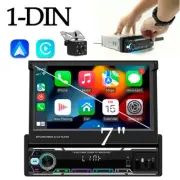 1 Din Wireless Carplay Car Radio 7" Flip Out Touch Screen AM/FM/BT w/backup Cam