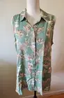 Rose & Olive Women's L Top Tunic Sleveless Button Down Jungle Print Green/Multi