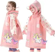 [Hovkib] Children's Rain Jackets Toddler Raincoats Boys Girls Waterproof Rain Poncho Cute Cartoon Rainwear with Backpack Cover