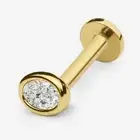 14k Solid Gold Oval CZ Internally Threaded Labret Stud Earring, 18Gauge