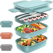 Lunch Box Adult Bento Box,Stackable Bento Lunch Box Container Built in Utensil Set for Adult and Kids Modern Style Lunch Container for School,Office,Picnic Leak Proof,Dishwasher Microwave Safe - Green