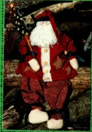 All Star Santa Figure Pattern Soft Sculpture Folksy Primitive Muslin Fabric