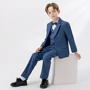 4 Pieces Ring Bearer Suit Boys Kids Suit Formal Suit Blazer Vest Pants Tie Formal Party Valentines Fashion Cool Solid Color Pocket White Wine Navy Blue Poly