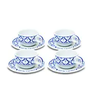 Coffee Cup Blue/White with Saucer x 4