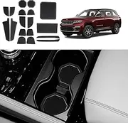 Soft Mats for Jeep Grand Cherokee 2022-2024,Non-Slip Door Slot Mats Waterproof Cup Holder Insert Center Console Liners for Grand Cherokee L 2024 2023 2022 Accessories - Black