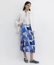 BNWT Sportscraft Martine Pleat Midi Skirt Blue Size 12 RRP $200 Work/Event