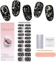 Semi-Cured Gel Nail Strips, Black Moon Gel Nail Strips Long Lasting Ombre Real Nail Polish Strips Wraps with Cuticle Stick, Nail File, Nail Wipes & Sealing(UV/LED Lamp Required)